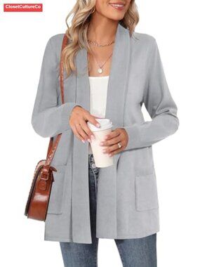 Women's Classic Knit Cardigan Long Sleeve Sweater Coat with Pockets Plus Size
